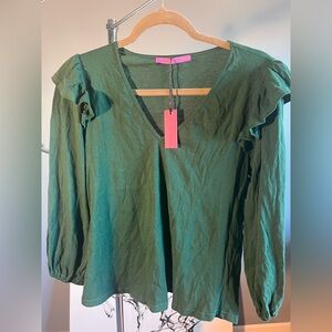 Jac Parker Forest Green Ruffle Women’s Top | NWT